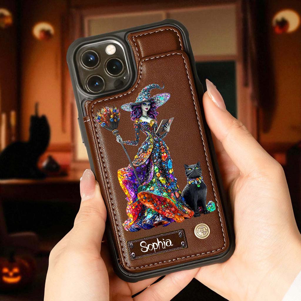 Personalized Witchy & Black Cat Leather Flip Wallet Phone Case QFHM5200802