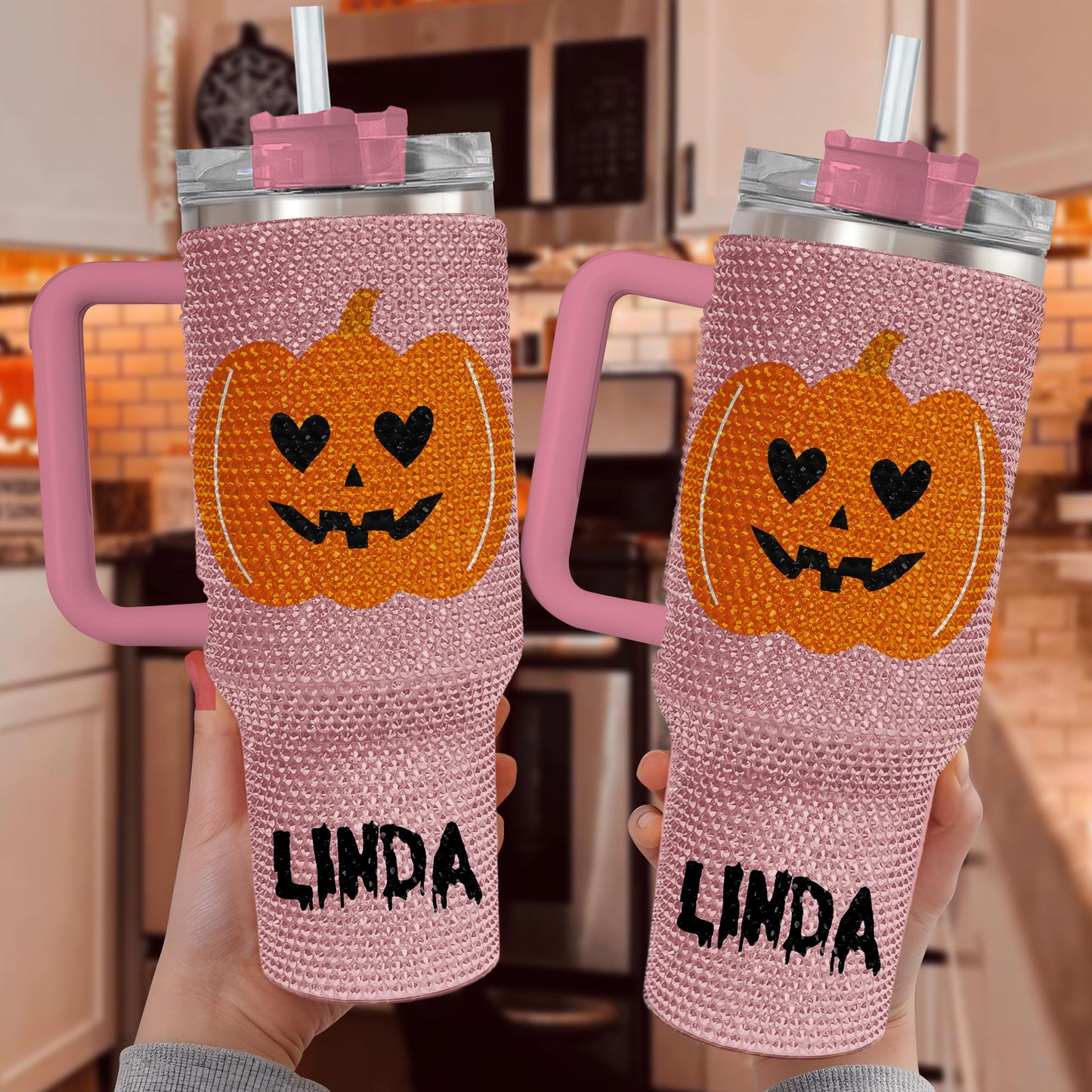 Pumpkin 40Oz Rhinestone Tumbler, Halloween Bling Tumbler, Halloween Gift Idea, Spooky Season Gift, Fall Cup, Ghost Pumpkin Bling Tumbler QFHM4300807