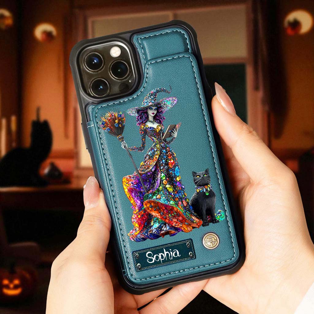 Personalized Witchy & Black Cat Leather Flip Wallet Phone Case QFHM5200802