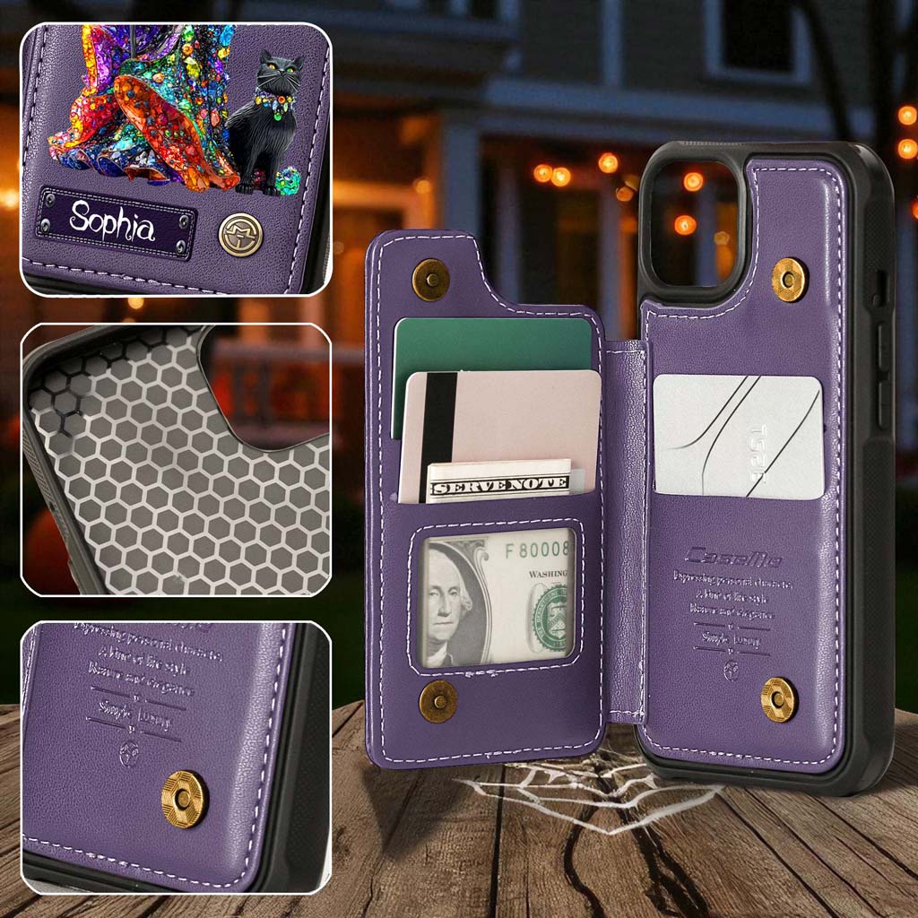 Personalized Witchy & Black Cat Leather Flip Wallet Phone Case QFHM5200802
