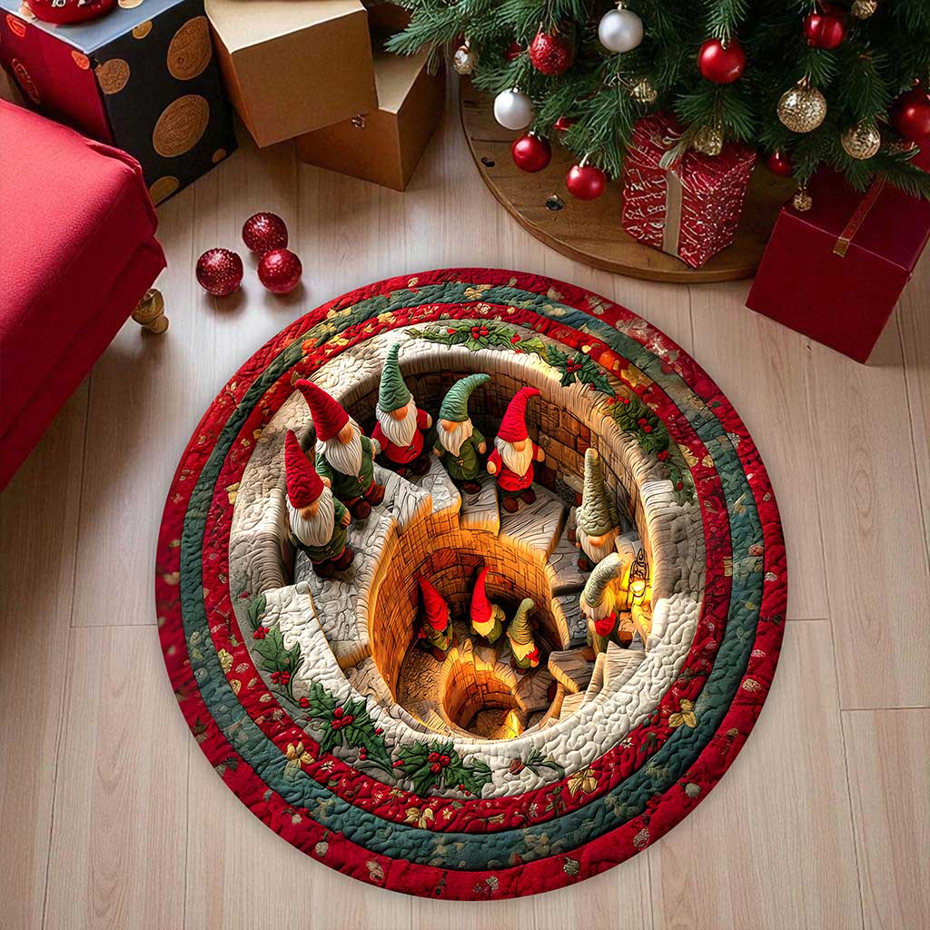 Christmas Gnome 3D Printed Rug, Magic Gnome Welcome Mat, Gnome Indoor Rug Decor, Christmas Decor Home Decor, Magic Gnome Quilted Round Mat QFTZ5161002
