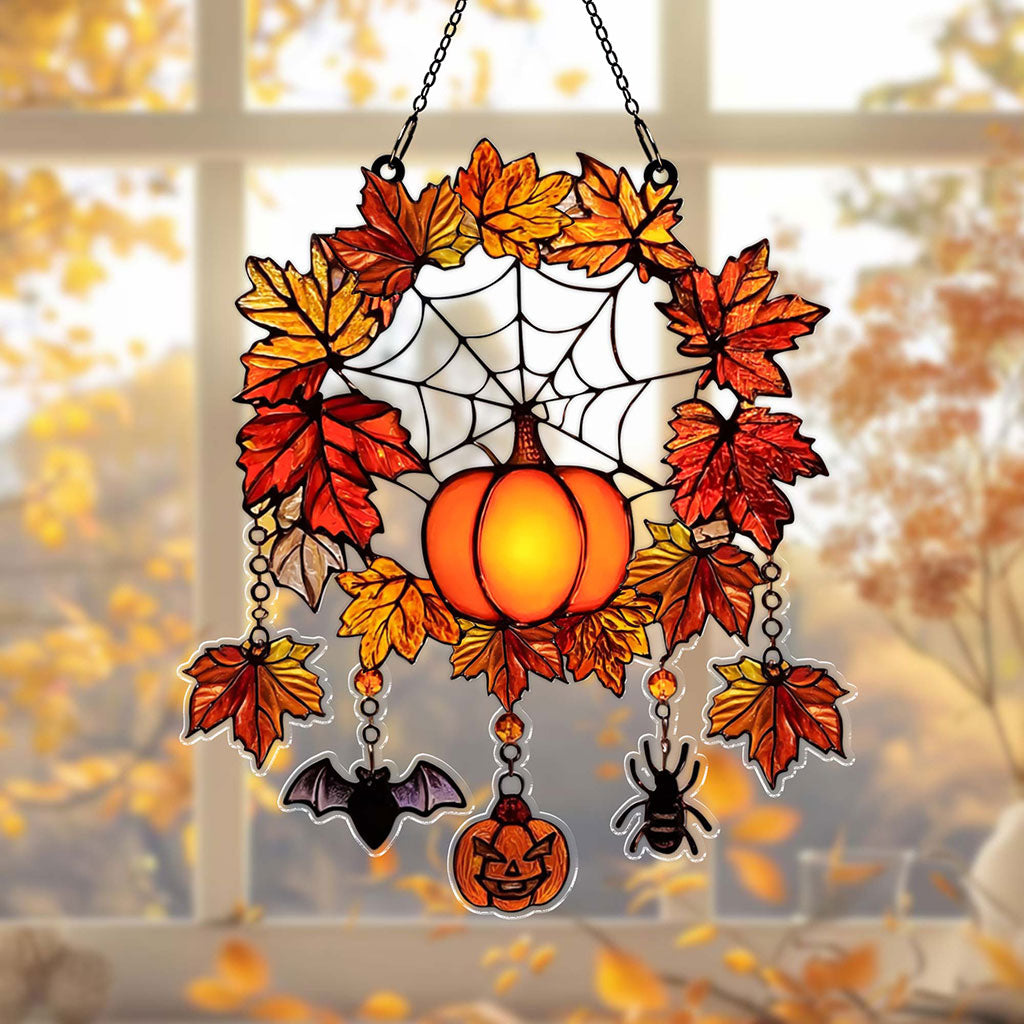 Autumn Halloween Faux Stained Glass Acrylic Suncatcher, Halloween Acrylic Window Hanging Suncatcher UKHA5050901