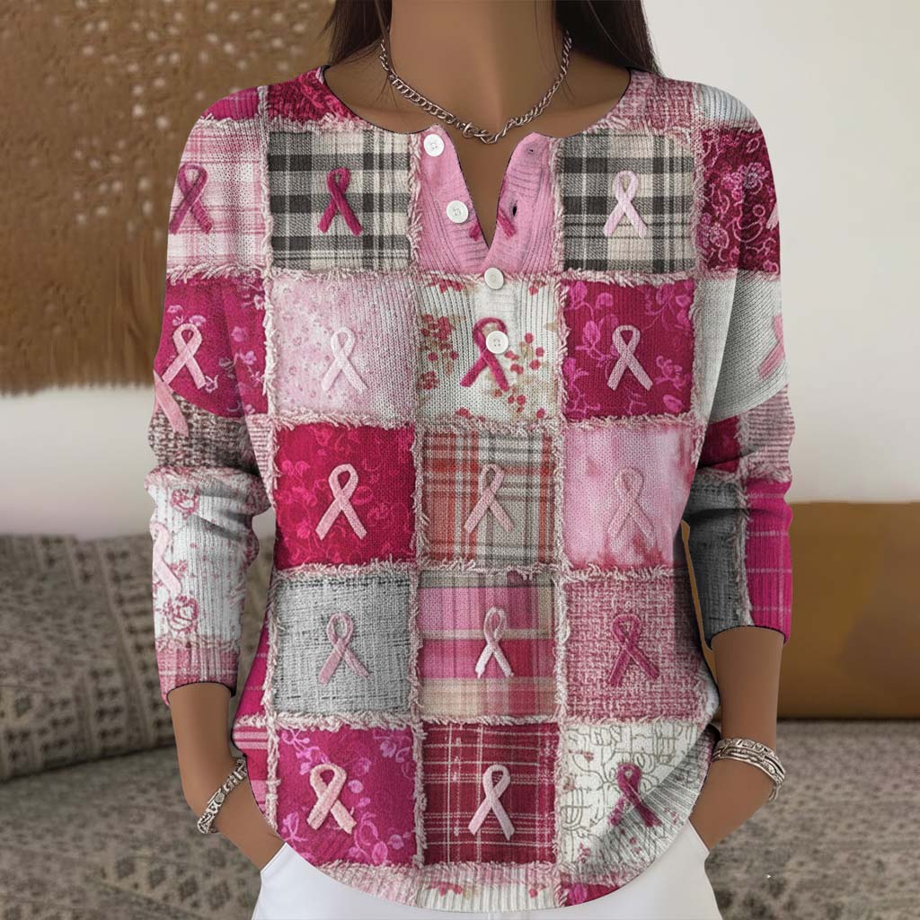 Breast Cancer Buttoned Cardigan Sweater QFTD5111001