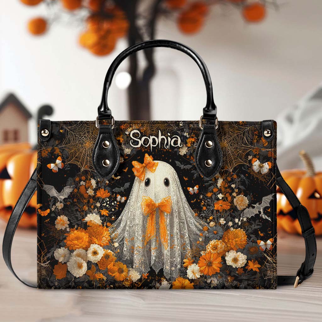 Personalized Retro Lace Ghost Halloween PU Leather Handbag QFTD5040901