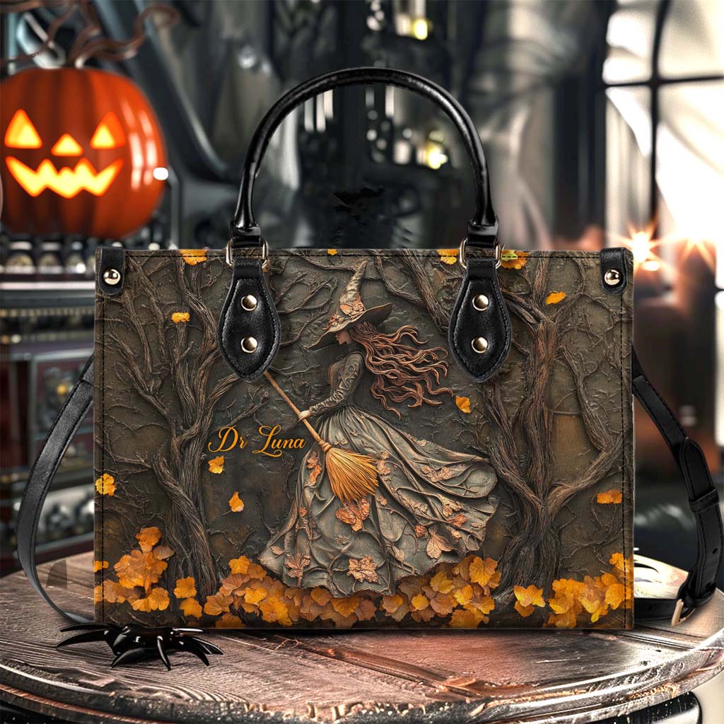 Personalized Halloween Witch Print 3D Leather Handbag, Fall Leather Handbag & Wallet QFTD4260801