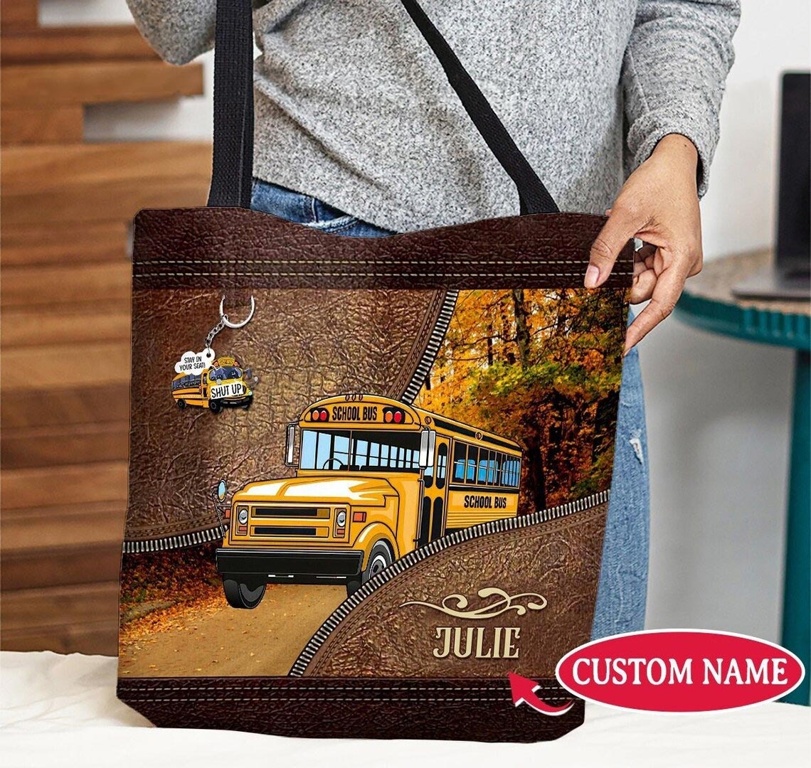 Personalized School Bus Driver PU Leather Tote Bag With Name, Gift For Bus Driver QFTO4150702