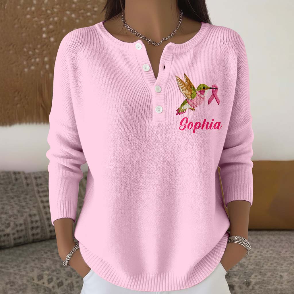 Personalized Breast Cancer Buttoned Cardigan Sweater QFTD5111003