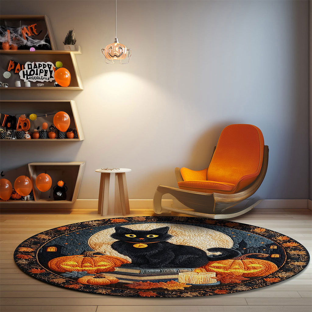 Black Cat Halloween 3D Printed Rug, Halloween Round Mat UKTO5190904