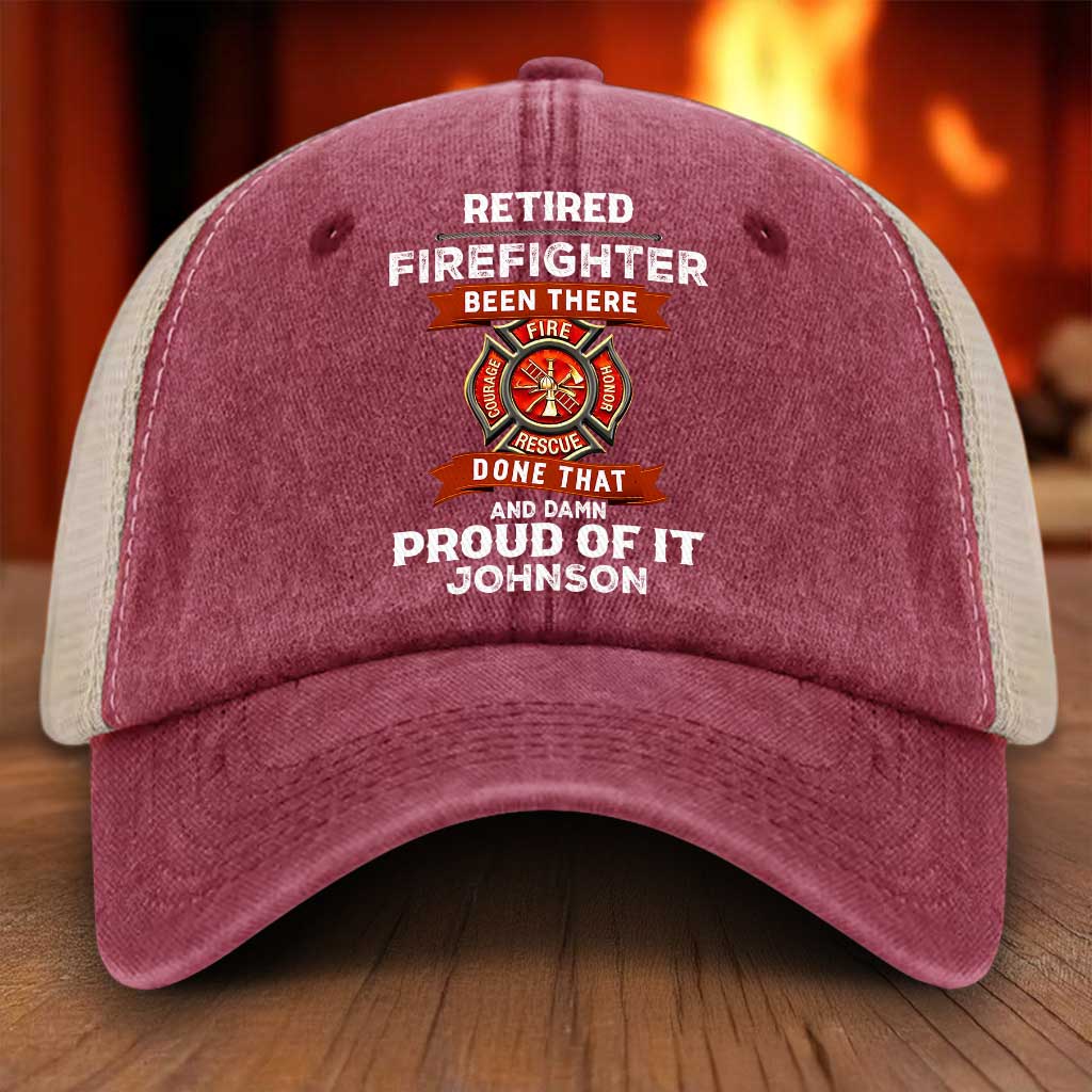 Personalized Retired Firefighter Demin Hat With Mesh QFTZ5130604