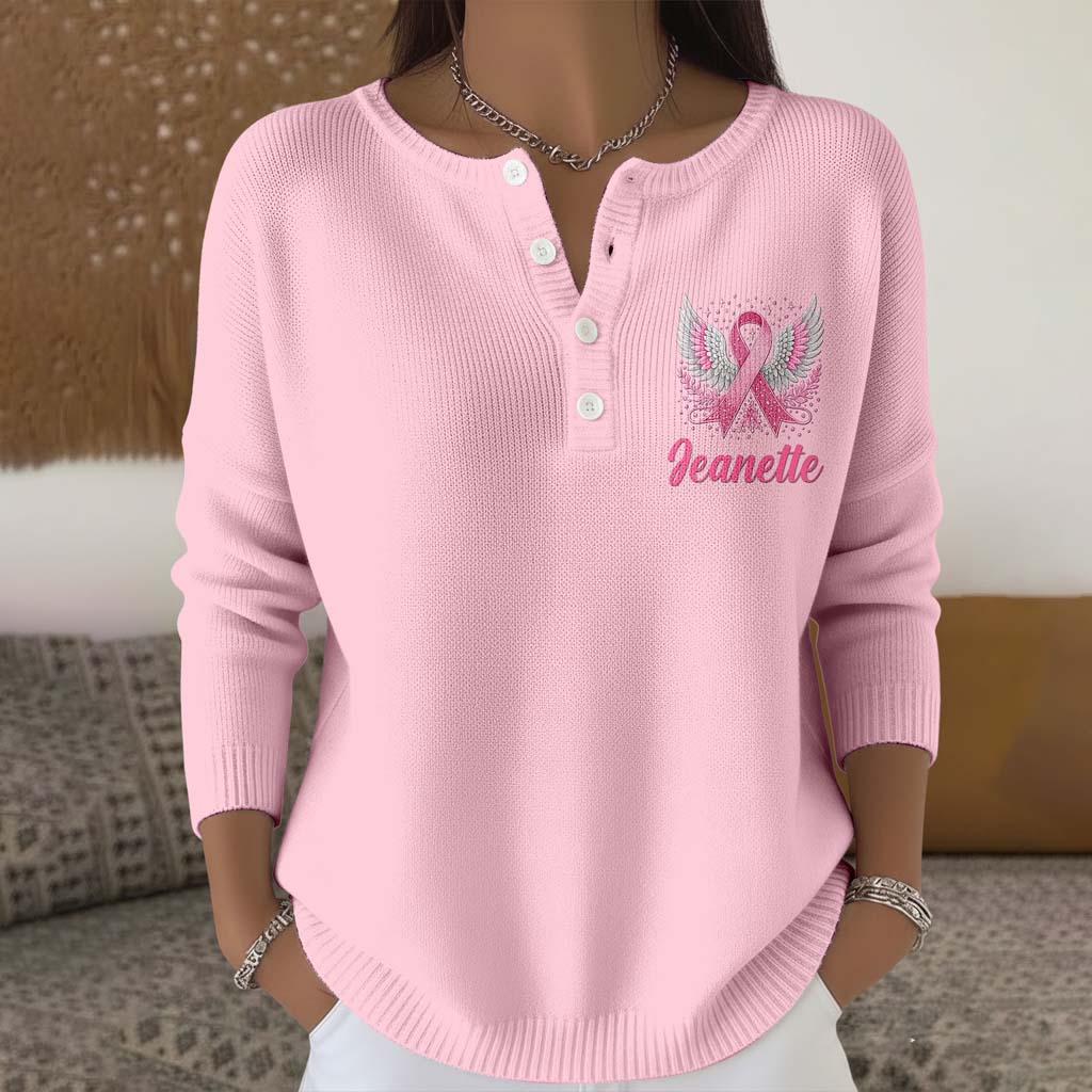Personalized Breast Cancer Buttoned Cardigan Sweater QFTD5111002