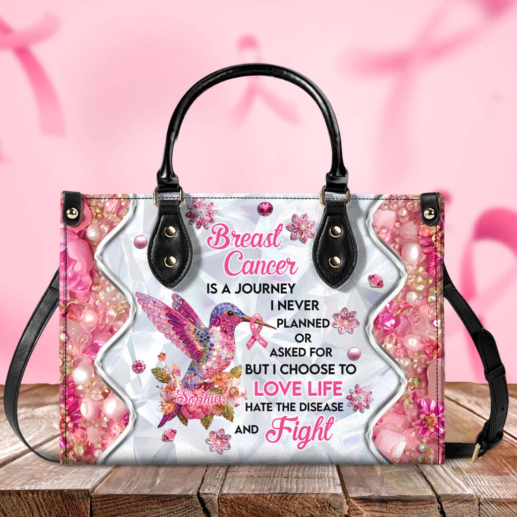 Personalized Hummingbird Breast Cancer Leather Handbag, Wallet QFTD5080901
