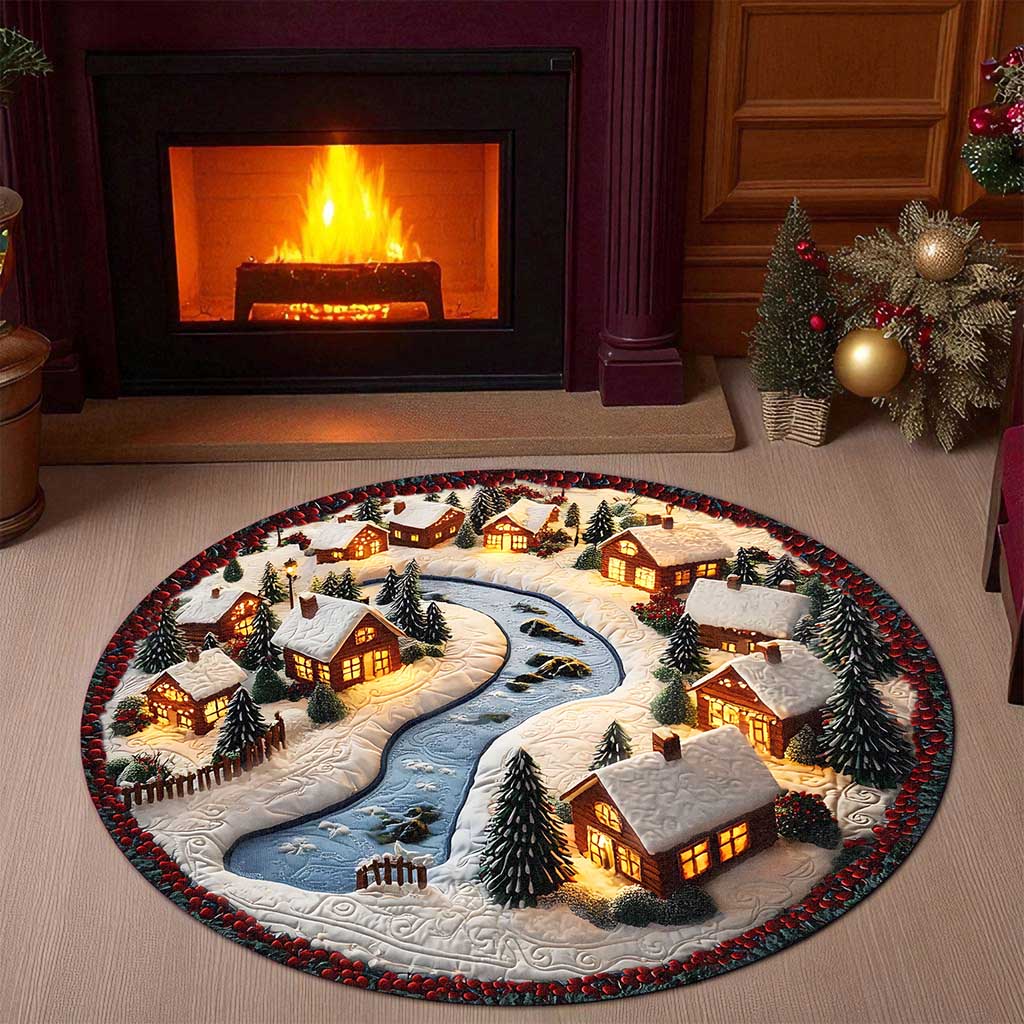 3D Printed Christmas Village Scene Small Snow Houses Round Rug UKND5151007