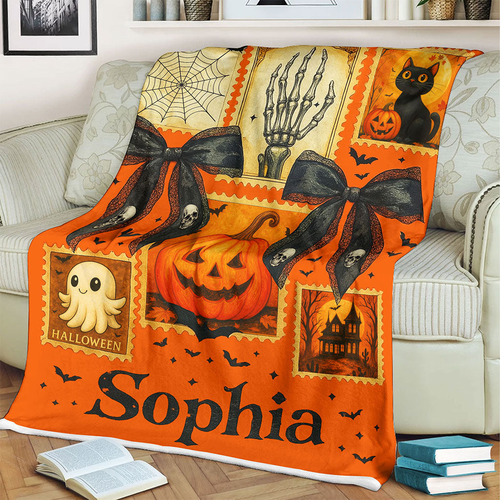 Personalized Spooky Season Blanket, Vintage Halloween Ghost Blanket QFTO5050701