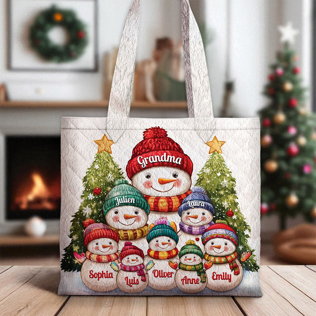 Personalized Snowman Grandma & Grandkids Quilted Tote Bag QFNT5151004