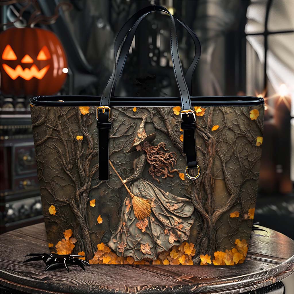 Halloween Witch Leather Tote Bag QFTD4060904