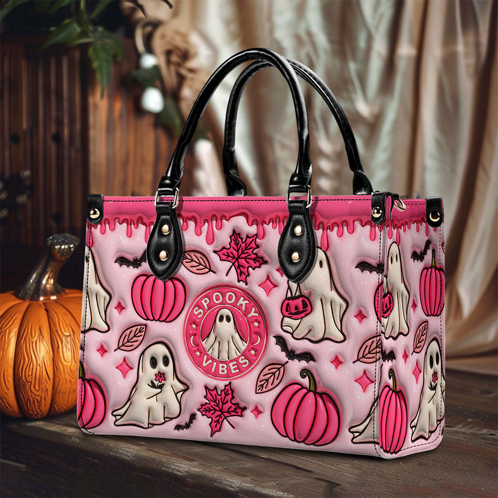 Spooky Vibe Print 3D Inflated Leather Handbag, Leather Wallet, Halloween Gift QFTO4240704