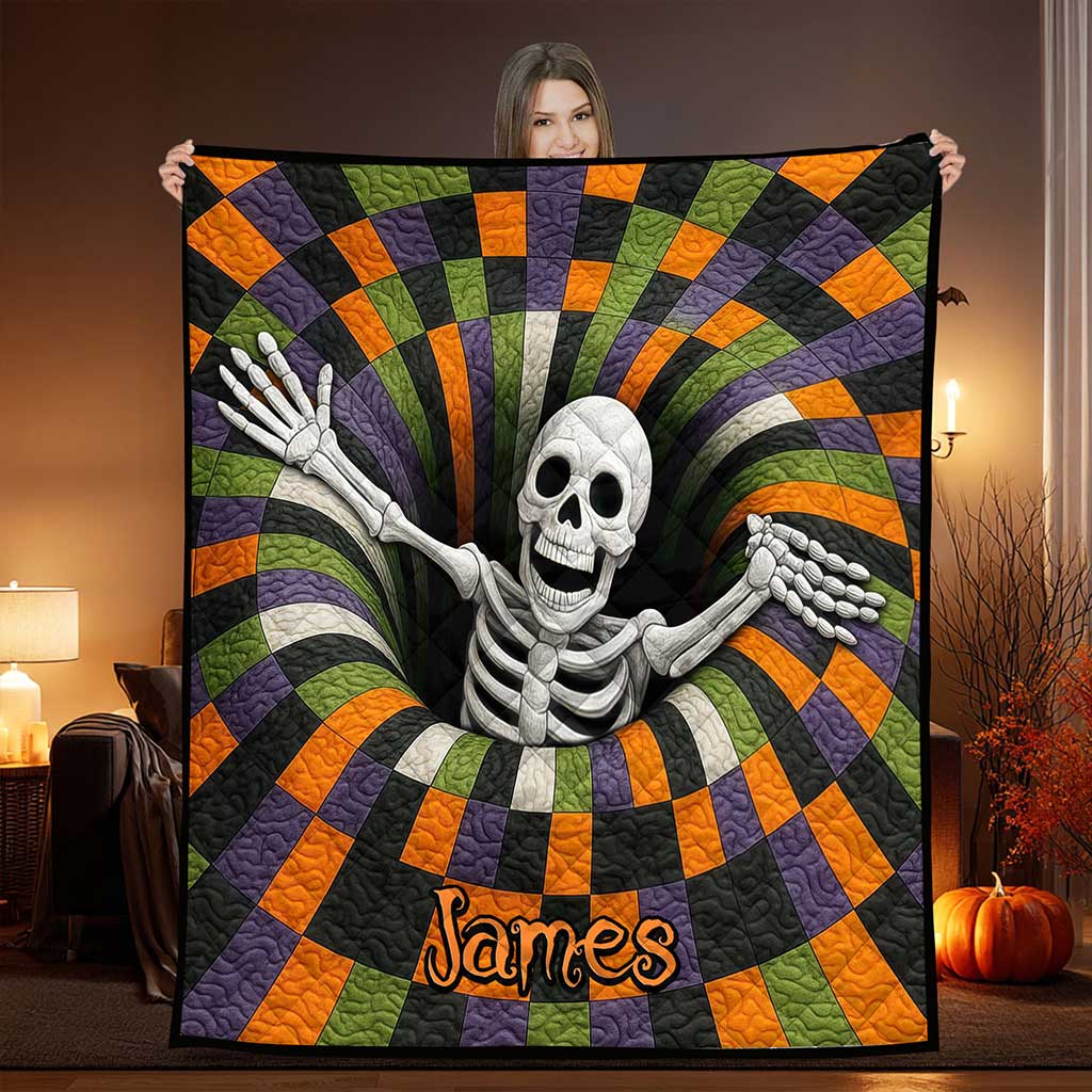 Custom Skeleton Halloween Quilted Blanket UKND5011003