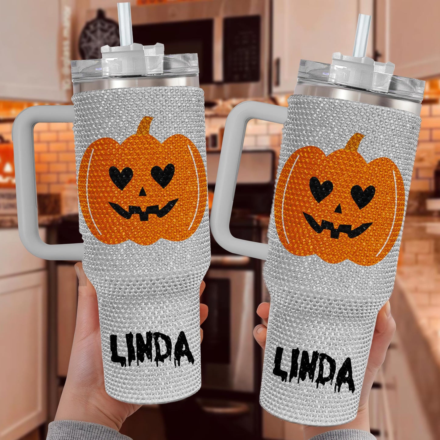 Pumpkin 40Oz Rhinestone Tumbler, Halloween Bling Tumbler, Halloween Gift Idea, Spooky Season Gift, Fall Cup, Ghost Pumpkin Bling Tumbler QFHM4300807