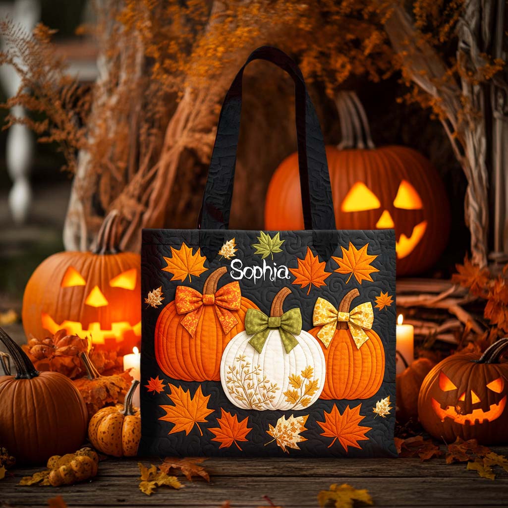 Custom Pumpkin Halloween Quilted Tote Bag UKHM5290806