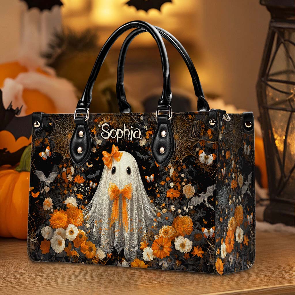 Personalized Retro Lace Ghost Halloween PU Leather Handbag QFTD5040901
