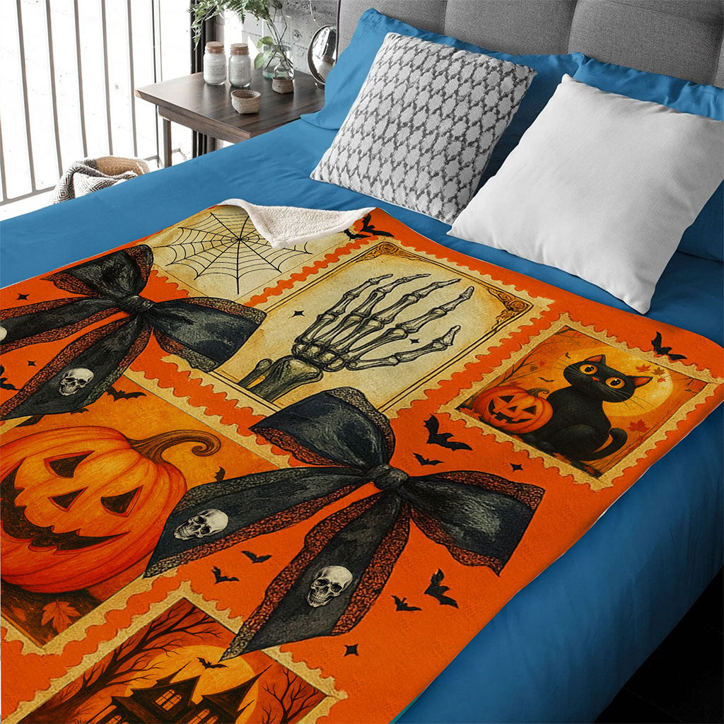 Personalized Spooky Season Blanket, Vintage Halloween Ghost Blanket QFTO5050701