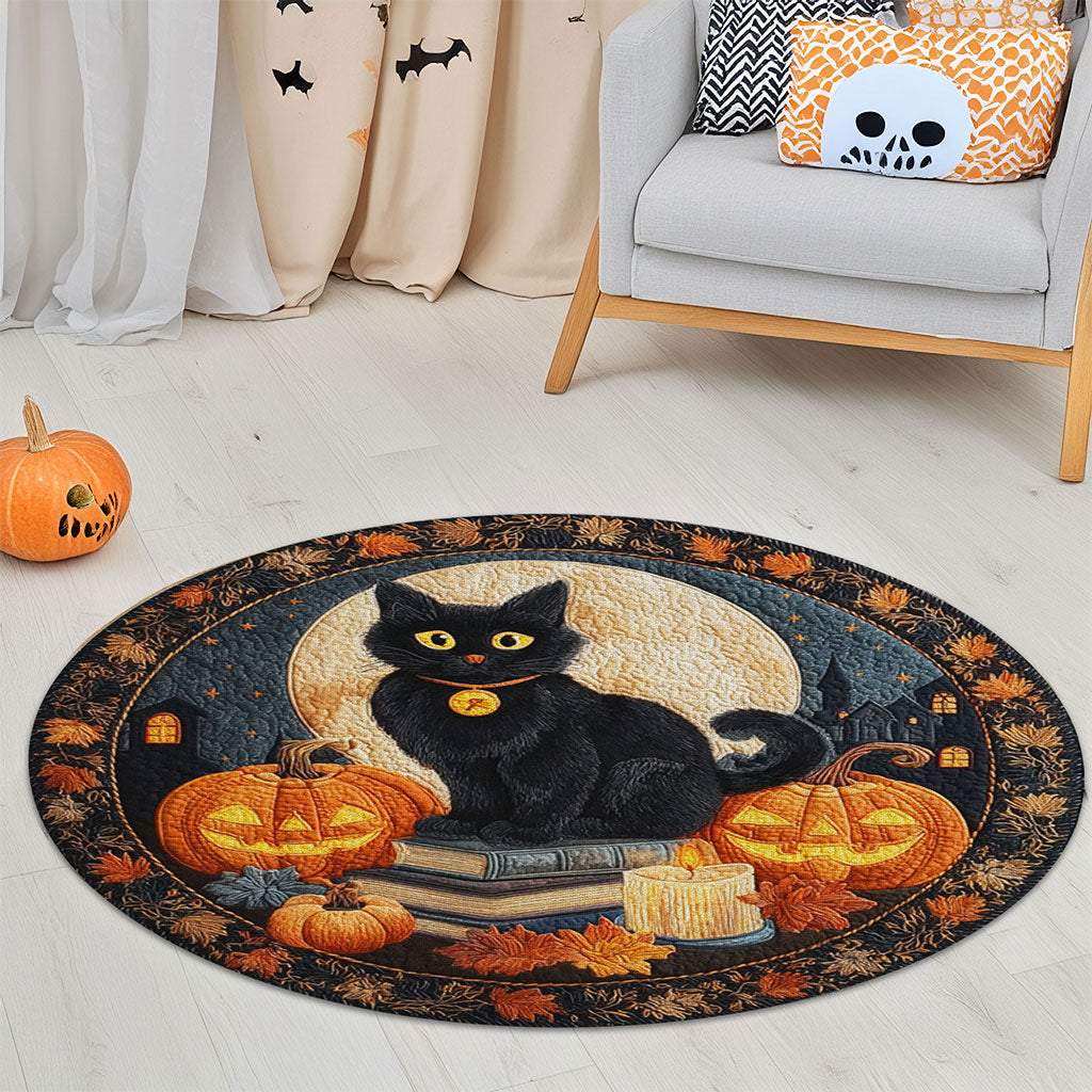 Black Cat Halloween 3D Printed Rug, Halloween Round Mat UKTO5190904