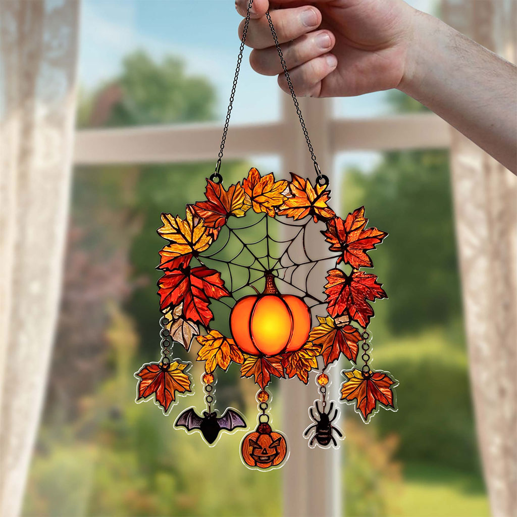 Autumn Halloween Faux Stained Glass Acrylic Suncatcher, Halloween Acrylic Window Hanging Suncatcher UKHA5050901