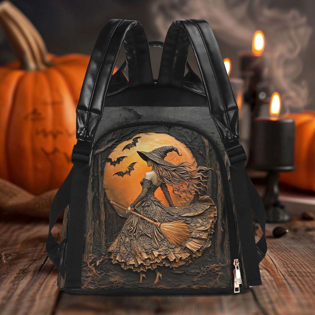 Personalized Halloween Witch Print 3D Leather PU Backpack QFTD5160805