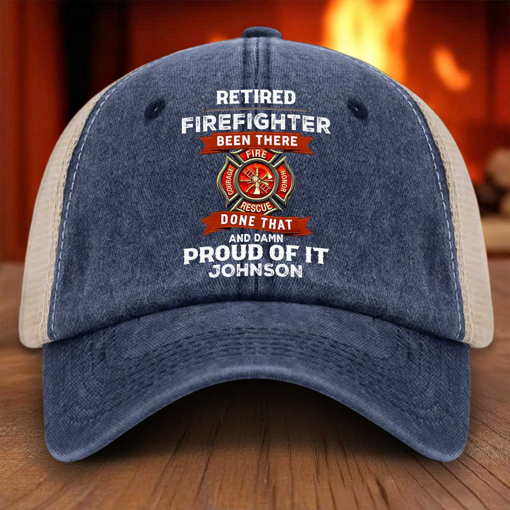 Personalized Retired Firefighter Demin Hat With Mesh QFTZ5130604