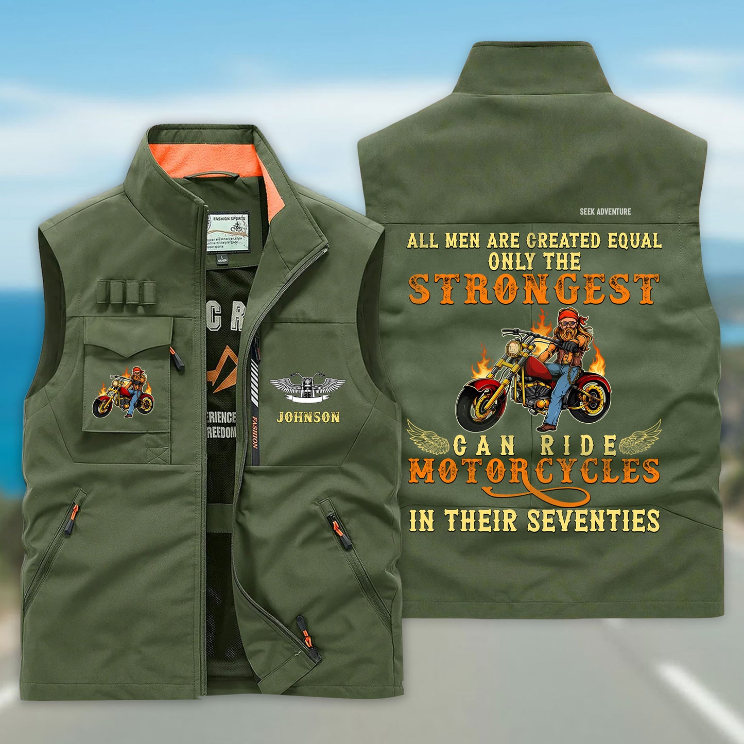 (CHECK SIZE CHART) Personalized Motorcycle Multi-Pocket Vest UKND6220401