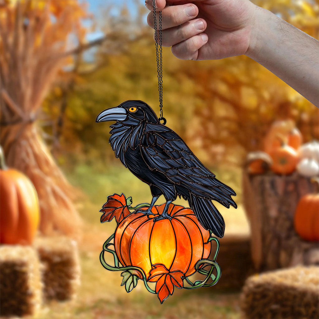 Black Raven Pumpkin Halloween Acrylic Window Hanging Suncatcher UKHA5130903