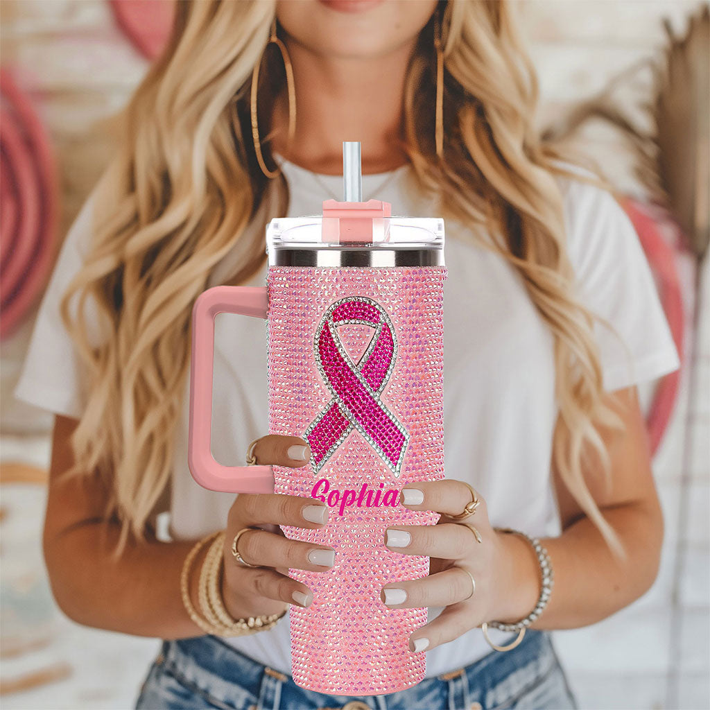 Breast Cancer Ribbon Rhinestone 40 Oz Tumbler QFTO5080801