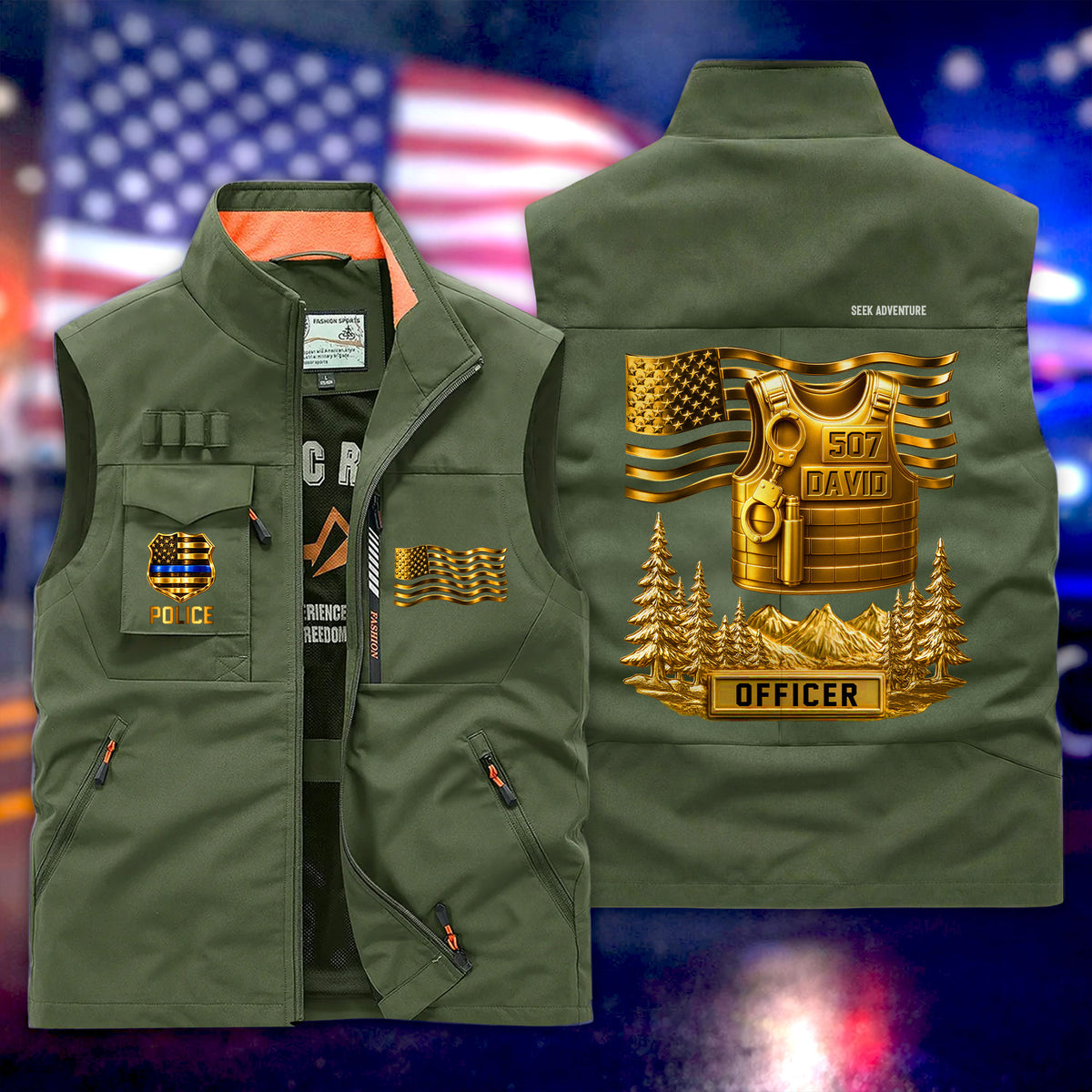 (CHECK SIZE CHART) Personalized Police Multi-Pocket Vest, Gift for Police Officer UKTD6050302