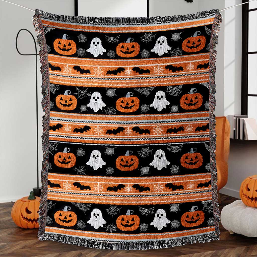 Ghost And Pumpkins Halloween Woven Tapestry Blanket QFTZ5150702