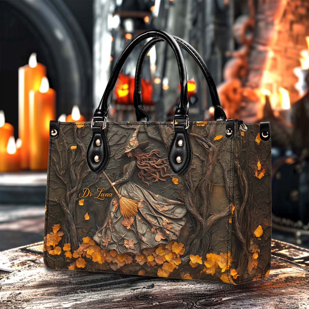 Personalized Halloween Witch Print 3D Leather Handbag, Fall Leather Handbag & Wallet QFTD4260801