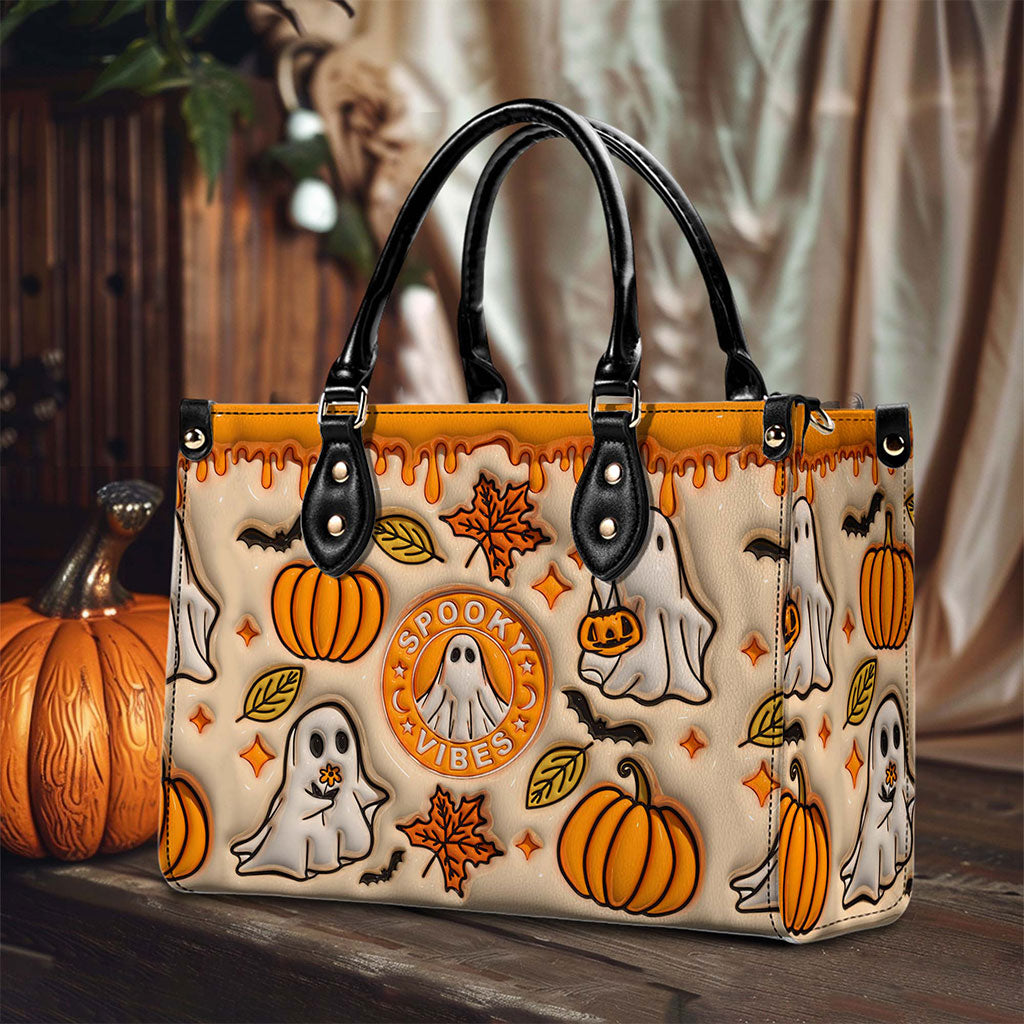 Spooky Vibe Print 3D Inflated Leather Handbag, Halloween Gift QFTO4240703