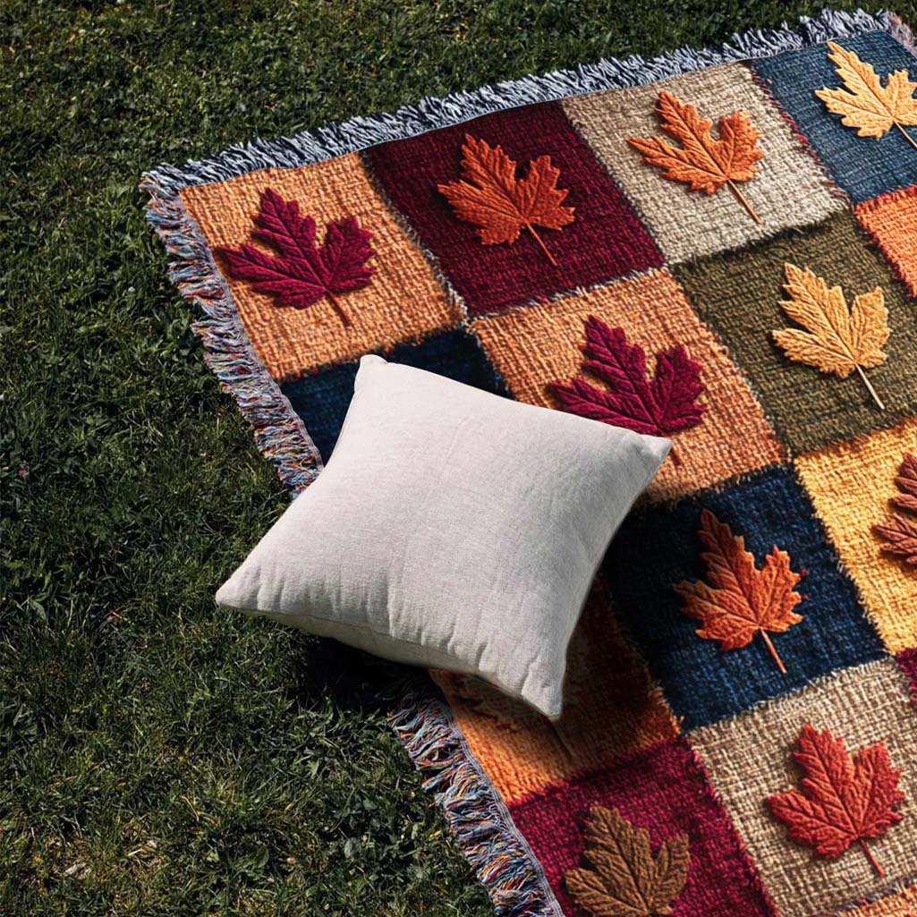 Retro Fall Leaf Woven Blanket QFHM5080801