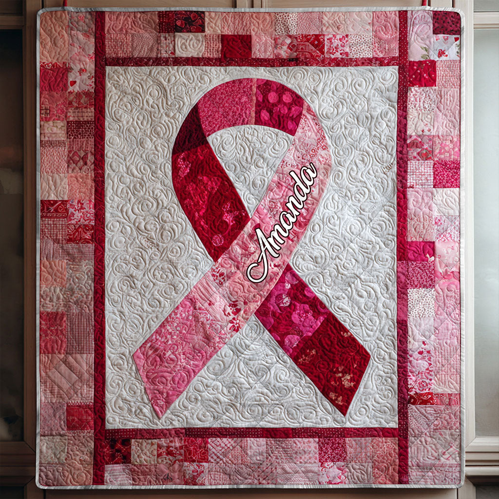 Personalized Breast Cancer Ribbon Quilt Blanket QFNT5200601
