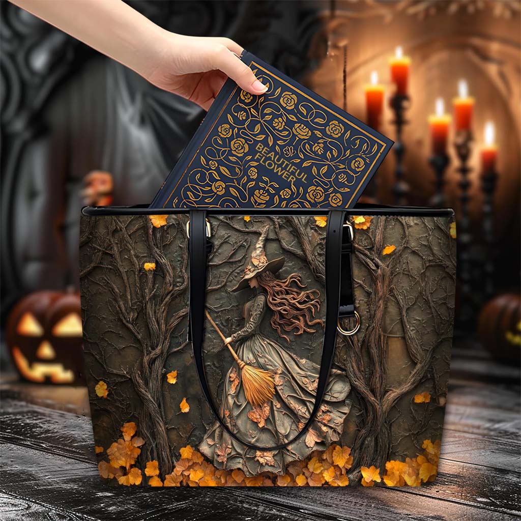 Halloween Witch Leather Tote Bag QFTD4060904