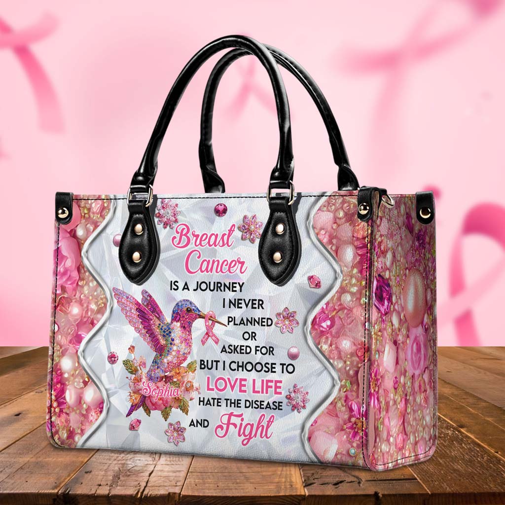 Personalized Hummingbird Breast Cancer Leather Handbag, Wallet QFTD5080901