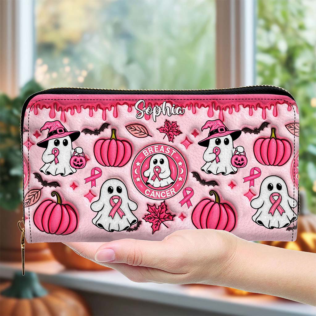 Personalized Spooky Vibe Breast Cancer Print 3D Inflated Leather PU Handbag, Halloween Gifts UKND5270802