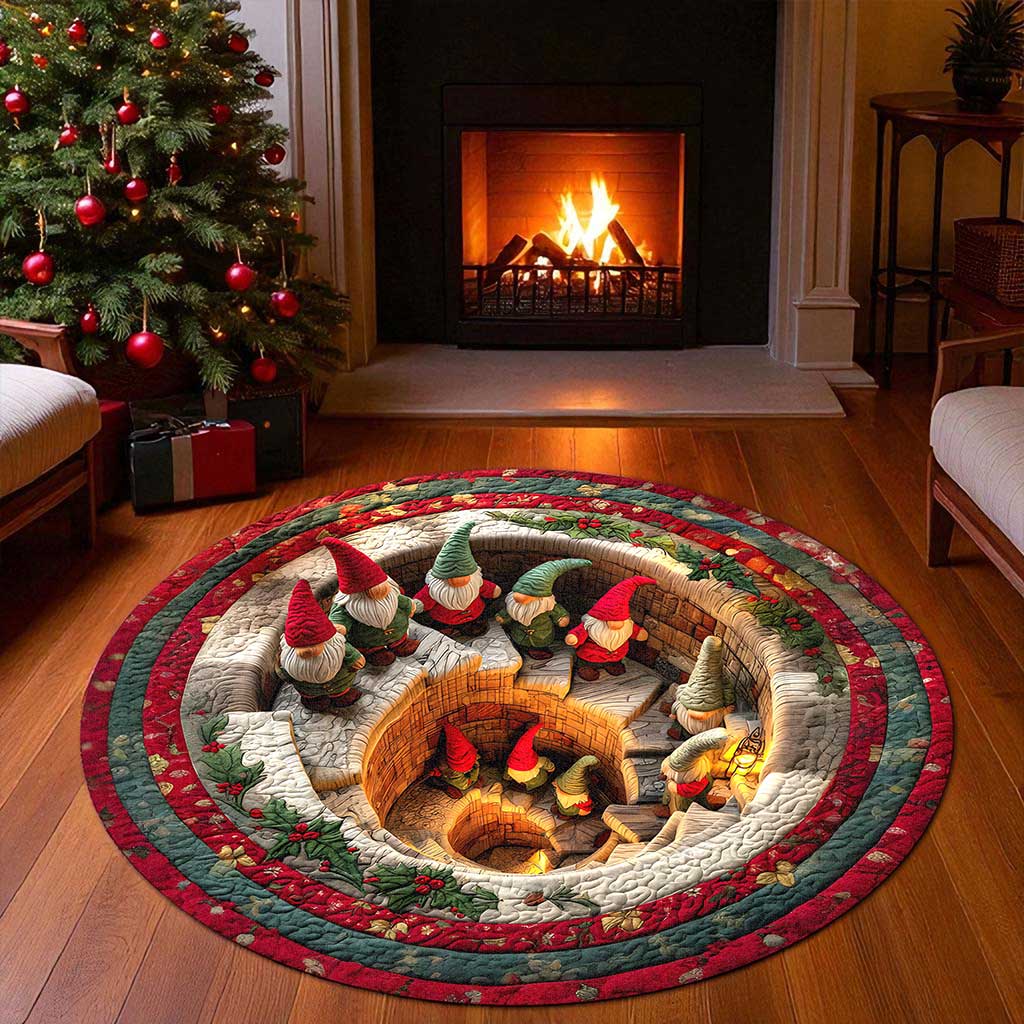 Christmas Gnome 3D Printed Rug, Magic Gnome Welcome Mat, Gnome Indoor Rug Decor, Christmas Decor Home Decor, Magic Gnome Quilted Round Mat QFTZ5161002