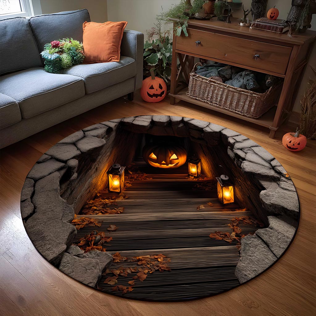 Pumpkin Halloween 3D Printed Rug, Halloween Round Mat UKHA5151001