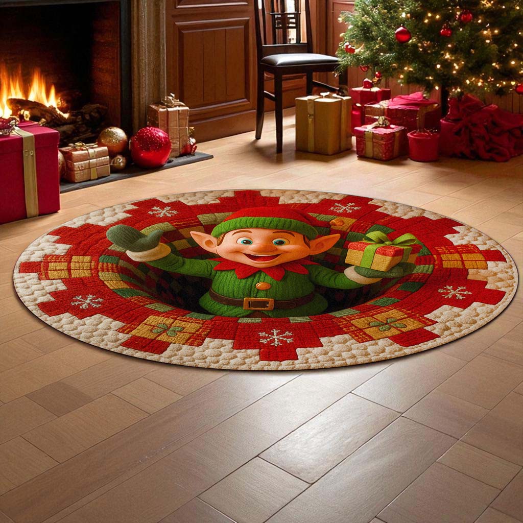 Christmas Elf Optical Illusion Rug, 3D Effect Rug QFTD5011003