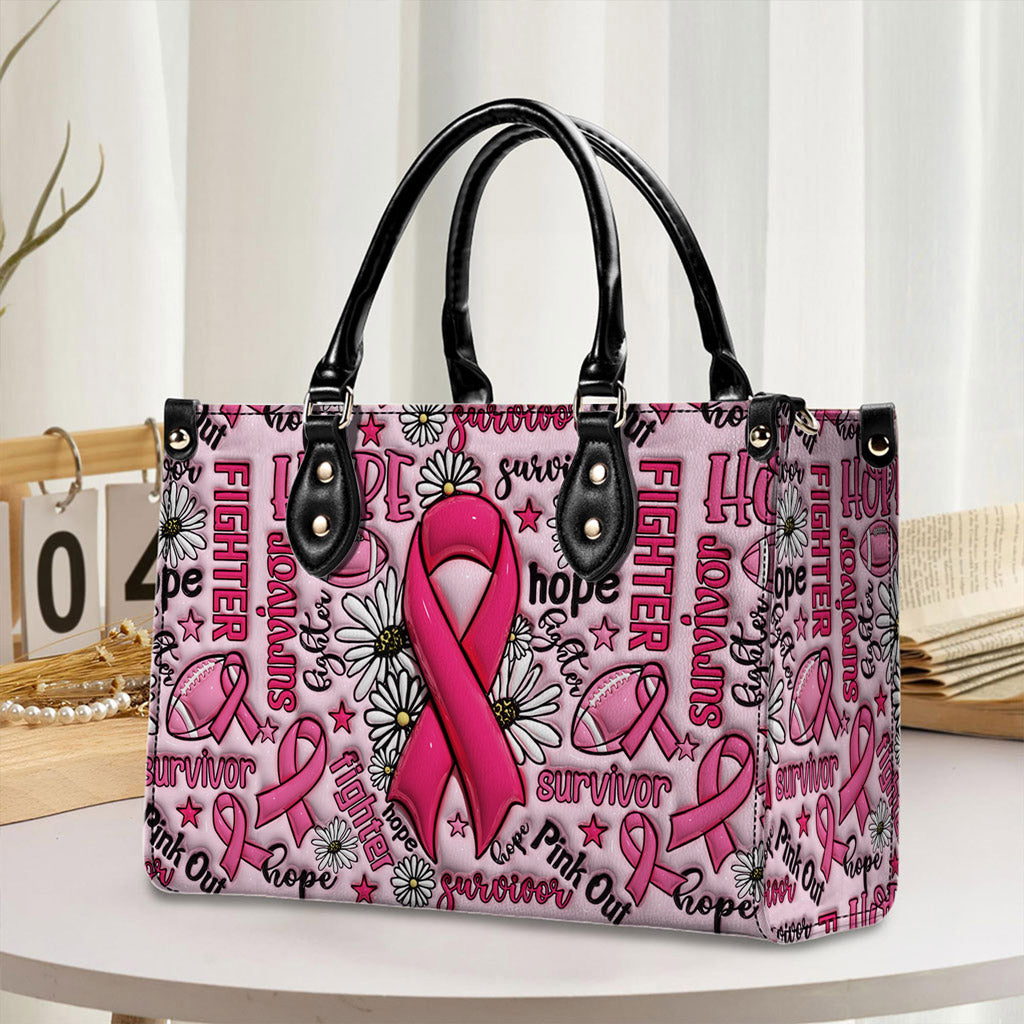 Breast Cancer Leather Handbag With Handle For Women, Breast Cancer Awareness, Breast Cancer Survivor Bags, Pink Ribbon QFNT4200602