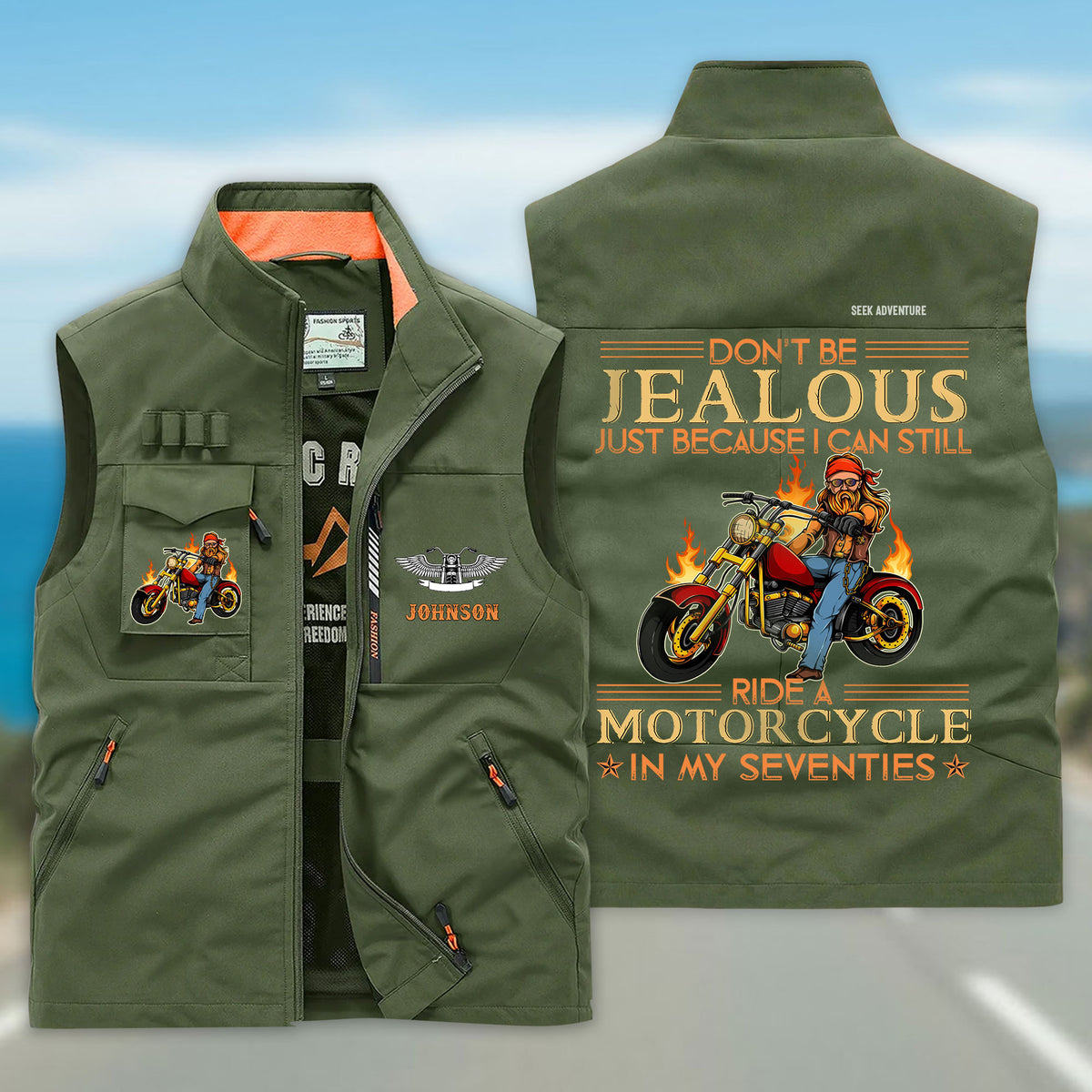 (CHECK SIZE CHART) Personalized Motorcycle Multi-Pocket Vest UKND6220404
