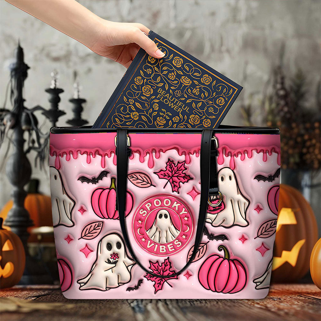 Spooky Vibe Print 3D Inflated Leather Tote Bag, Halloween Gift QFTO4310704