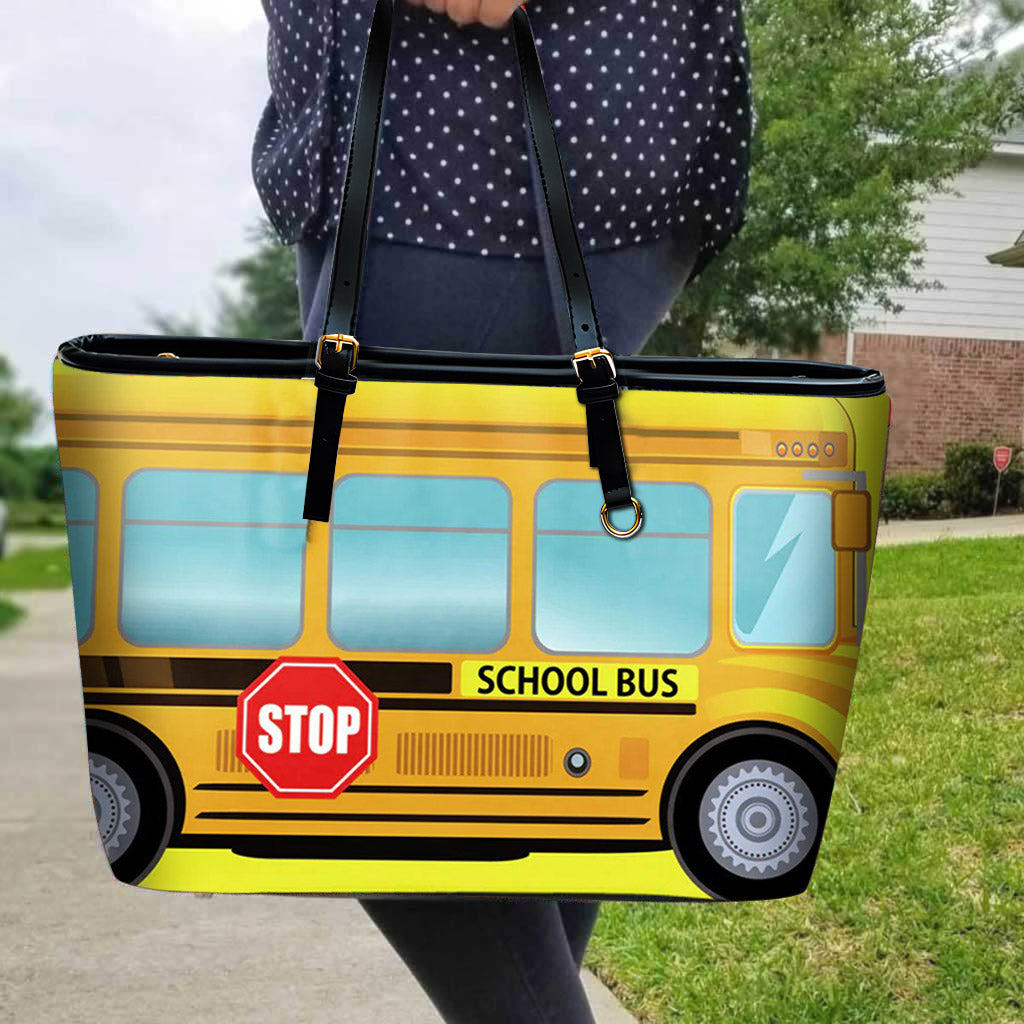 School Bus Driver Leather Tote Bag, Back To School Gifts, Beginning Of School Year Gifts, Bus Driver Leather Tote Bag, School Bus Driver Christmas Gifts Leather Tote Bag QFTD4050701