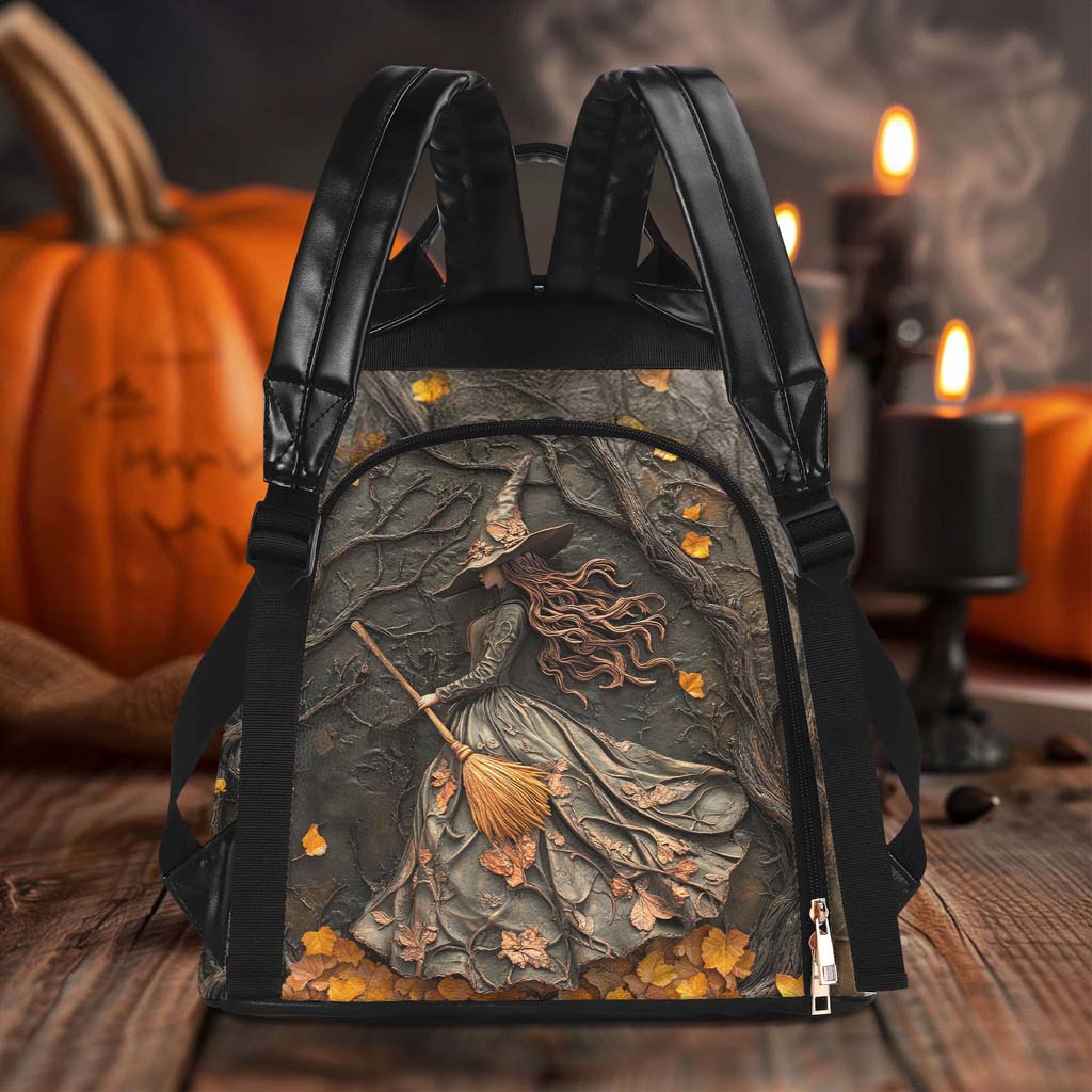 Personalized Halloween Witch Print 3D Leather PU Backpack QFTD5160804