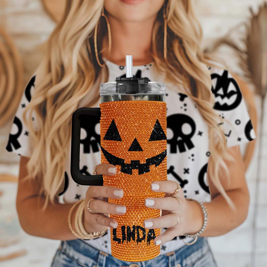 Personalized Halloween Bling 40 Oz Tumbler, Pumpkin Bling Cup, Halloween Tumbler, Fall Cup, Pumpkin Tumbler QFTD4240701
